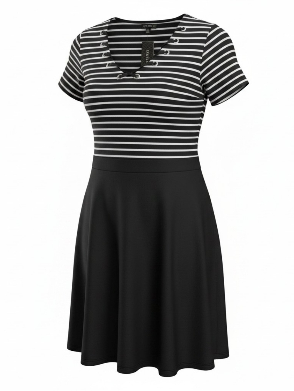 City Chic Black and White Striped Midi Dress